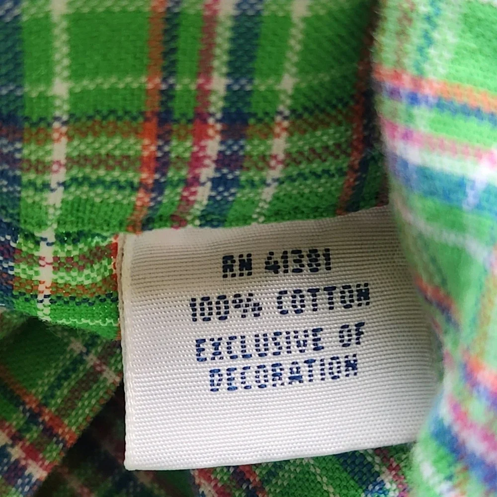 Ralph Lauren Polo Shirt Long Sleeve Classic Fit Plaid Green Size L Men's Logo